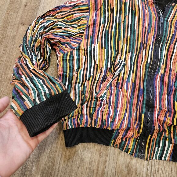 Vtg Multicolor Stripe Bomber Jacket Womens MArtsy Ecletic Floral Lining Full Zip - Picture 4 of 8